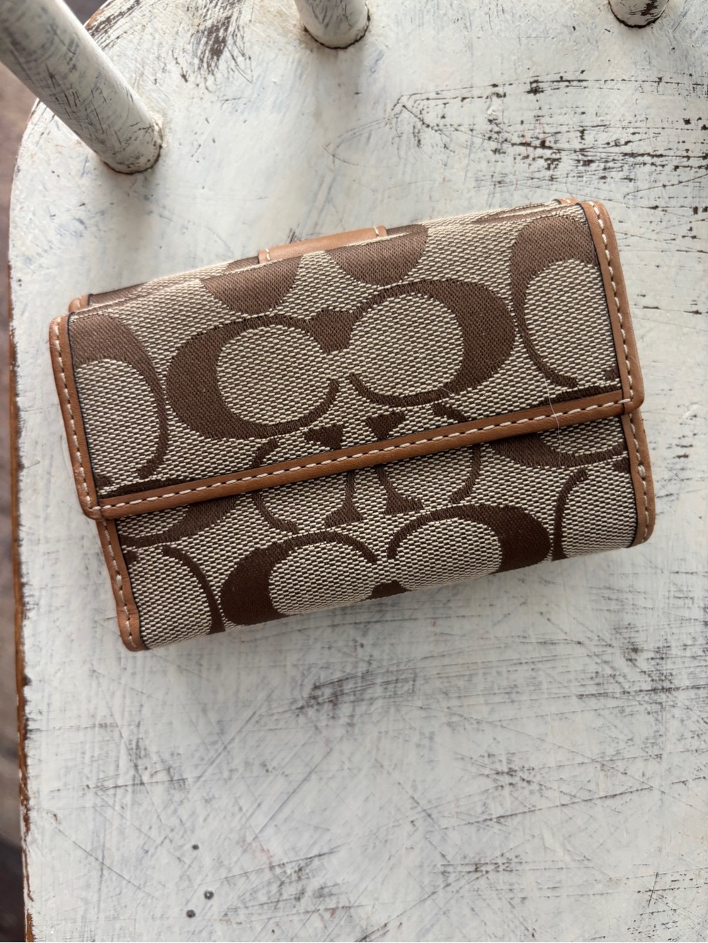 Coach Brown Signature Jacquard and Tan Leather Wallet - Picture 4 of 9